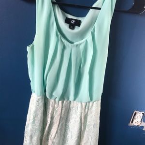 Iz teal and cream knee length dress